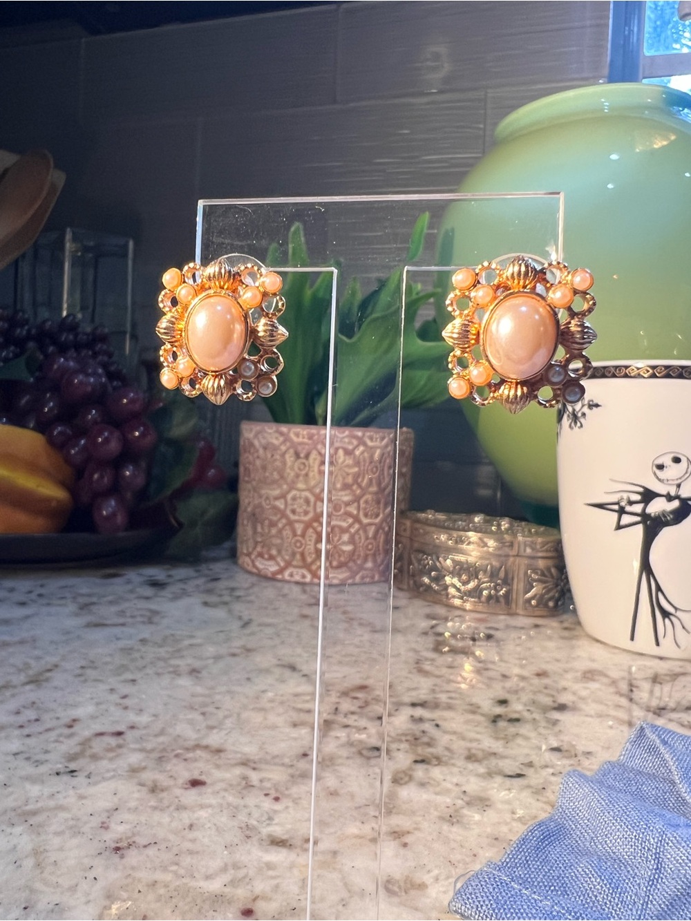 Vintage Goldtone Faux Pearl Cluster Earrings - Women Jewelry Earrings